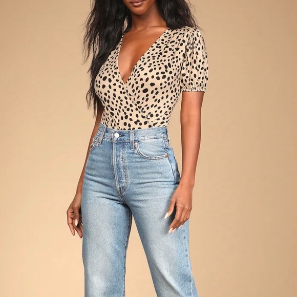 Tan Cheetah Print Puff Sleeve Bodysuit - Picture 3 of 3